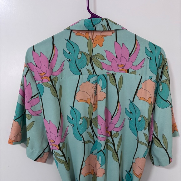 Lulus Totally Tropical Light Green Floral Print Button-Up Shirt Dress size XL - Picture 10 of 12